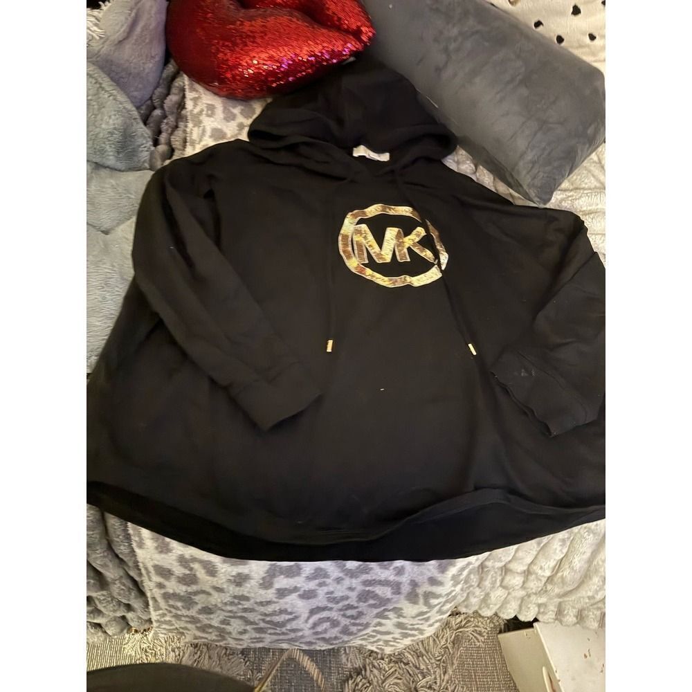 Michael kors MK plus size 3xl sequin circle logo hooded short/top